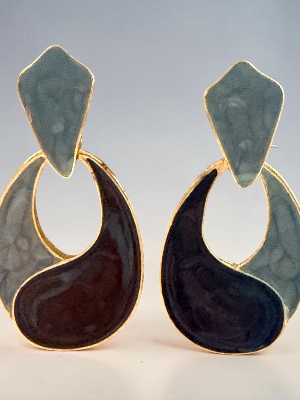 Gold-Trim Teardrop Enamel Earrings